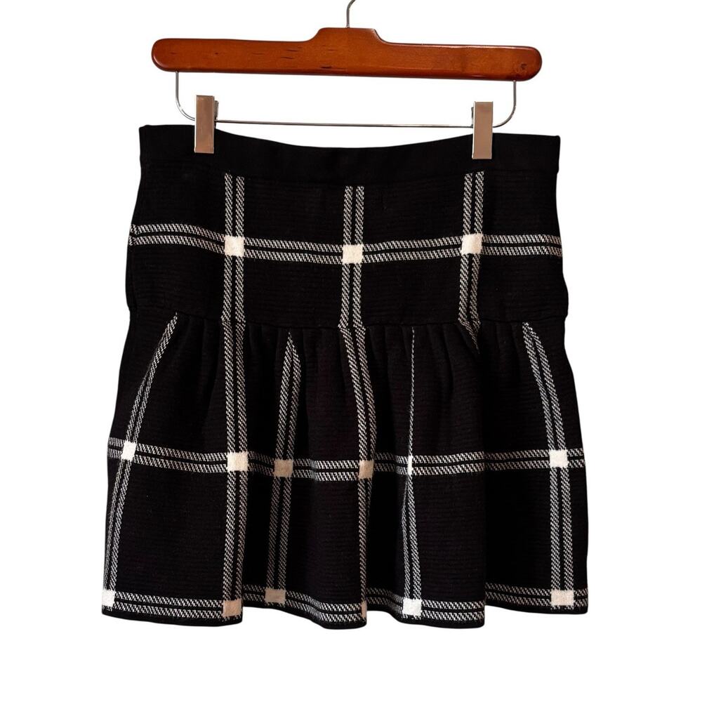 Cynthia Rowley Black White Plaid Wool Blend Mini Skirt Size Medium